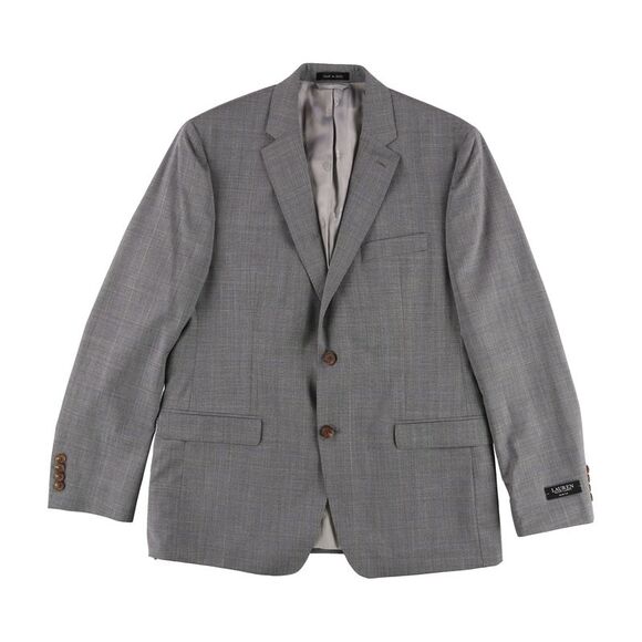 Ralph Lauren Mens Windowpane Two Button Blazer Jacket, Grey, NWT